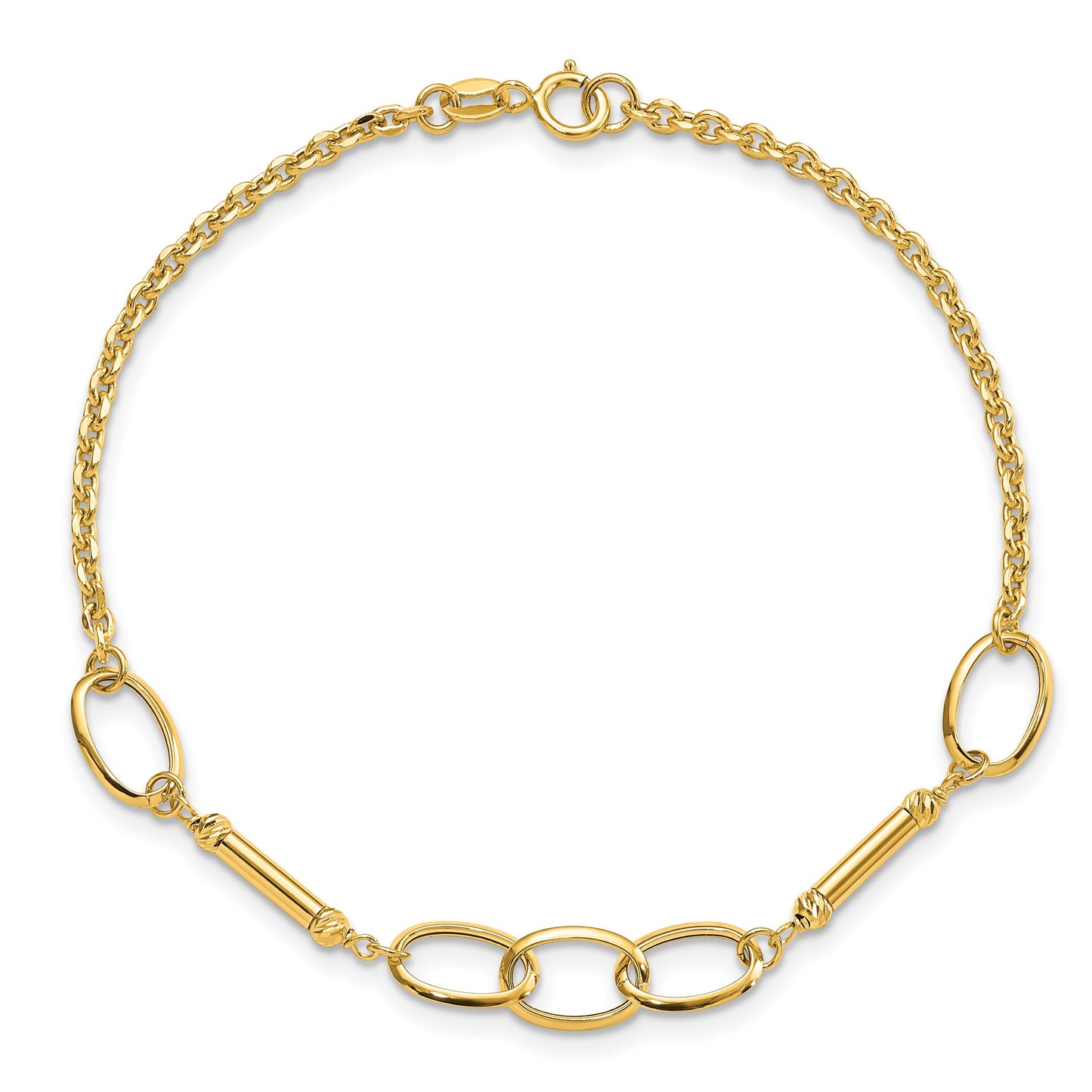 14K Polished Bars and Oval Links 7.5 inch Bracelet