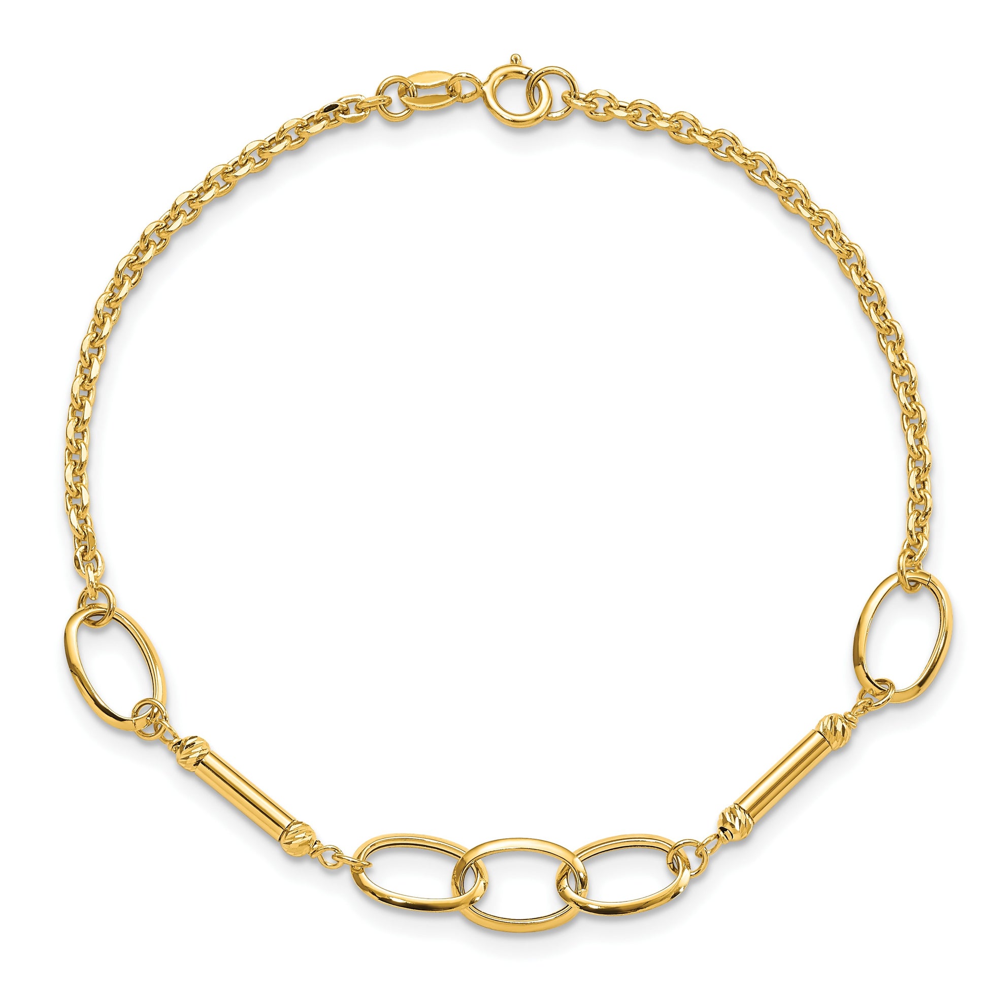 14K Polished Bars and Oval Links 7.5 inch Bracelet