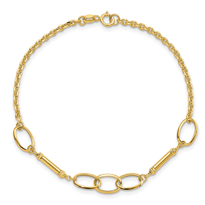 14K Polished Bars and Oval Links 7.5 inch Bracelet