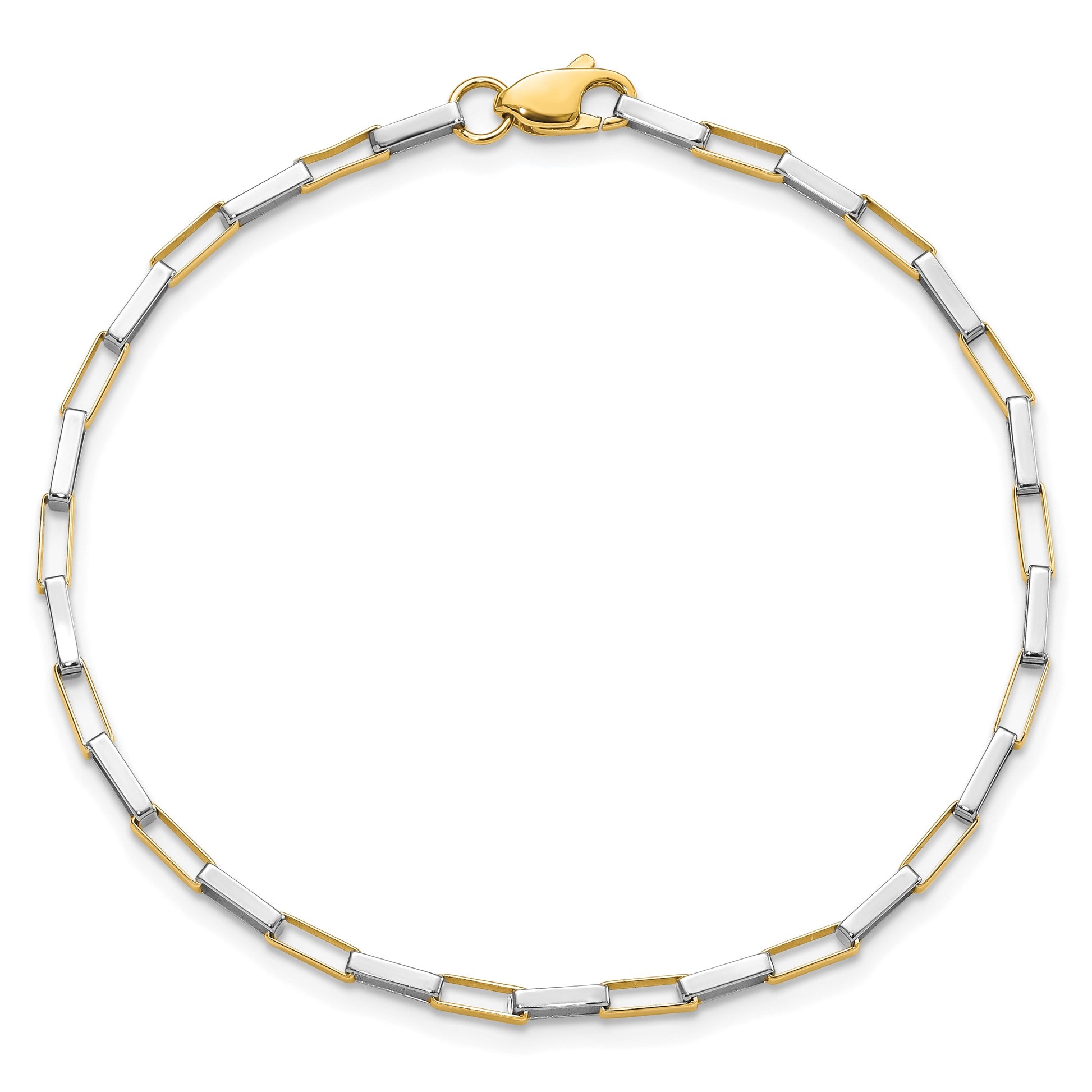 14k Two-tone Polished Fancy Box Links 7.5 inch Bracelet