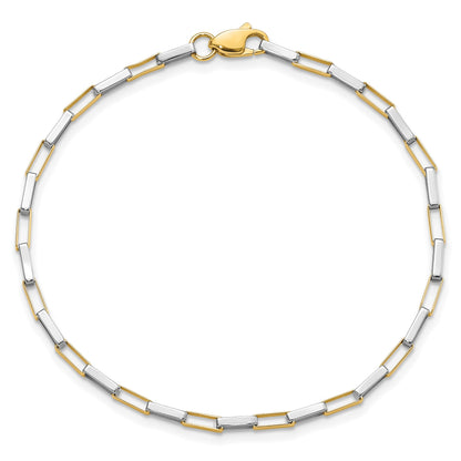 14k Two-tone Polished Fancy Box Links 7.5 inch Bracelet