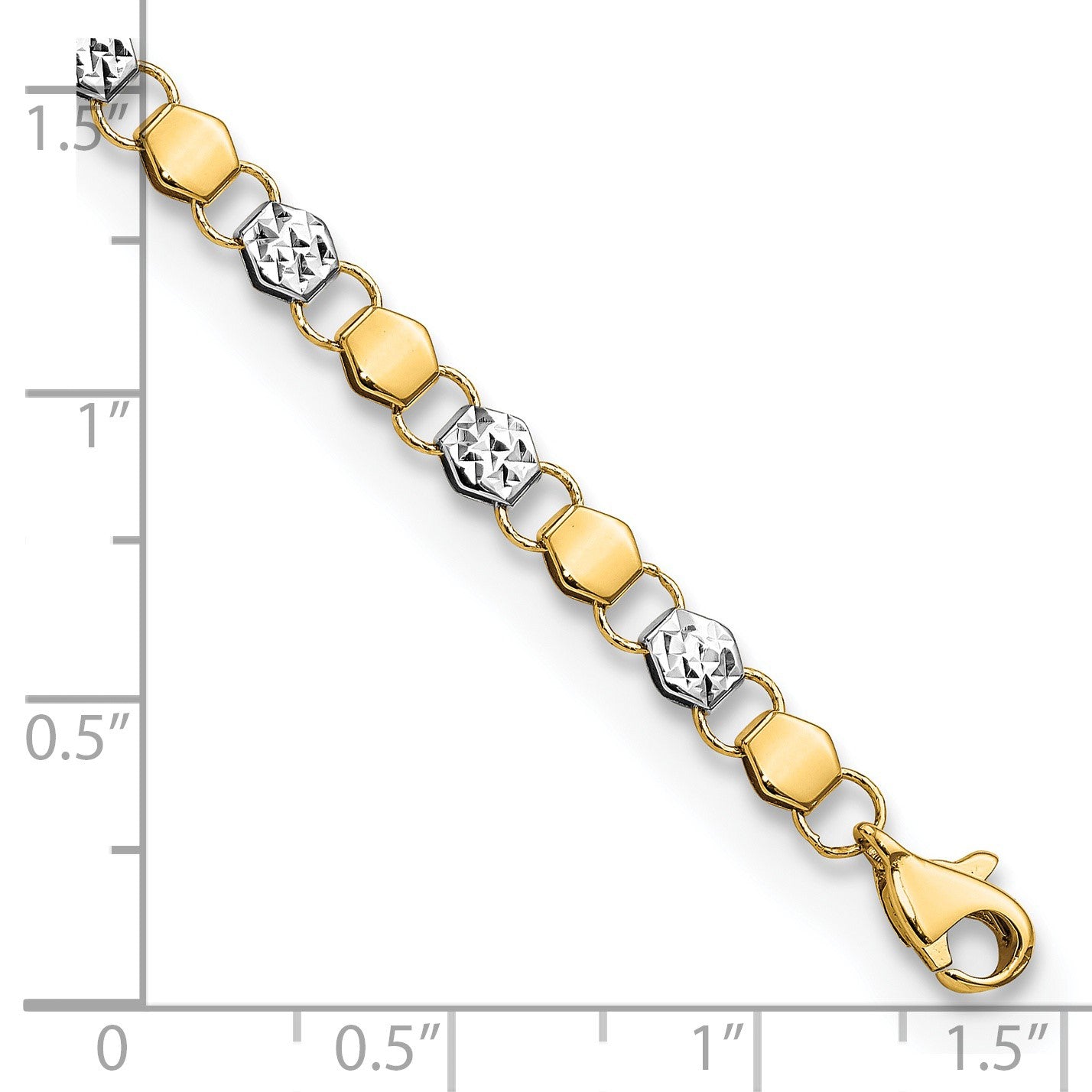 14K and White Rhodium Diamond-cut Fancy Link 7.5 inch Bracelet