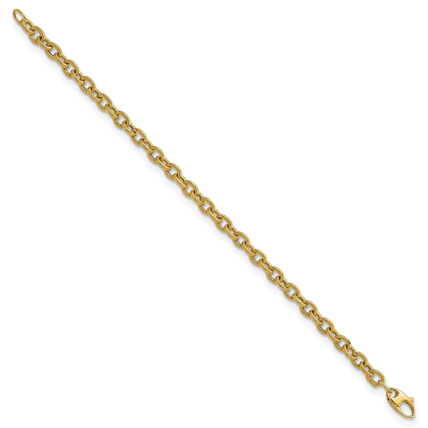 14k Polished and Textured Cable Link 7.5 inch Bracelet