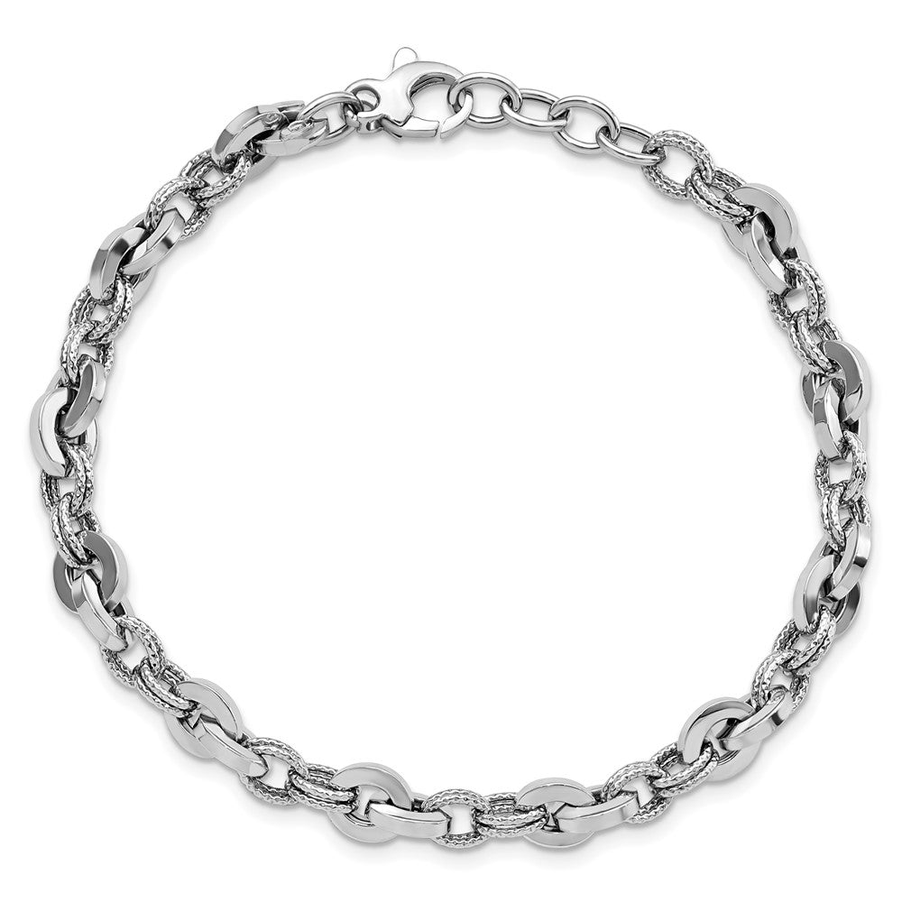 14K White Polished Fancy Link  Bracelet