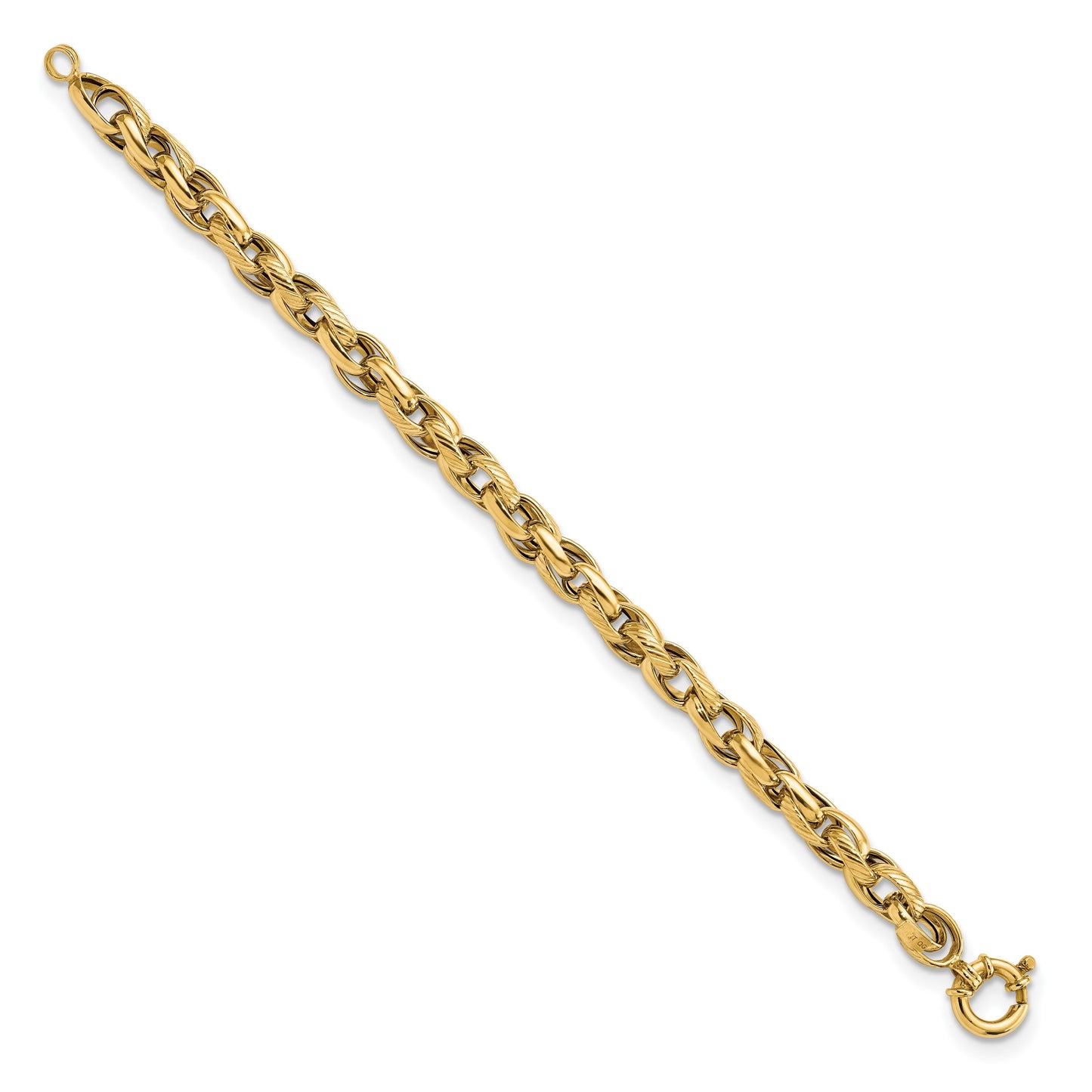 14k Polished and Textured Link 7.5in Bracelet