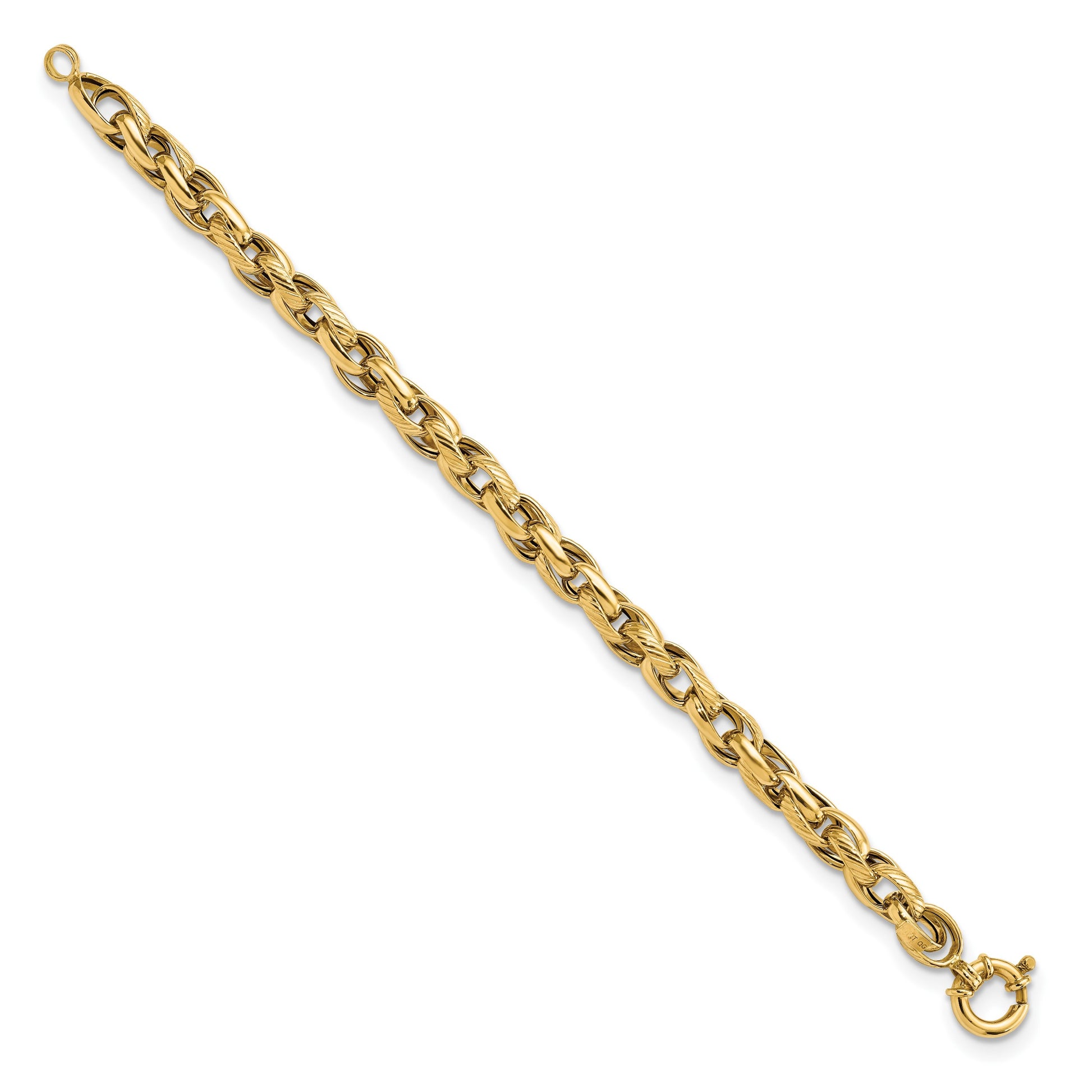 14k Polished and Textured Link 7.5in Bracelet