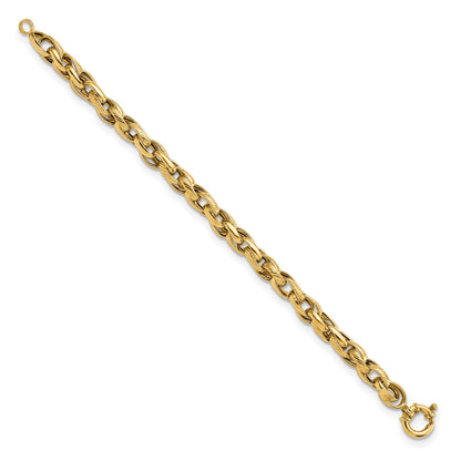 14k Polished and Textured Link 7.5in Bracelet