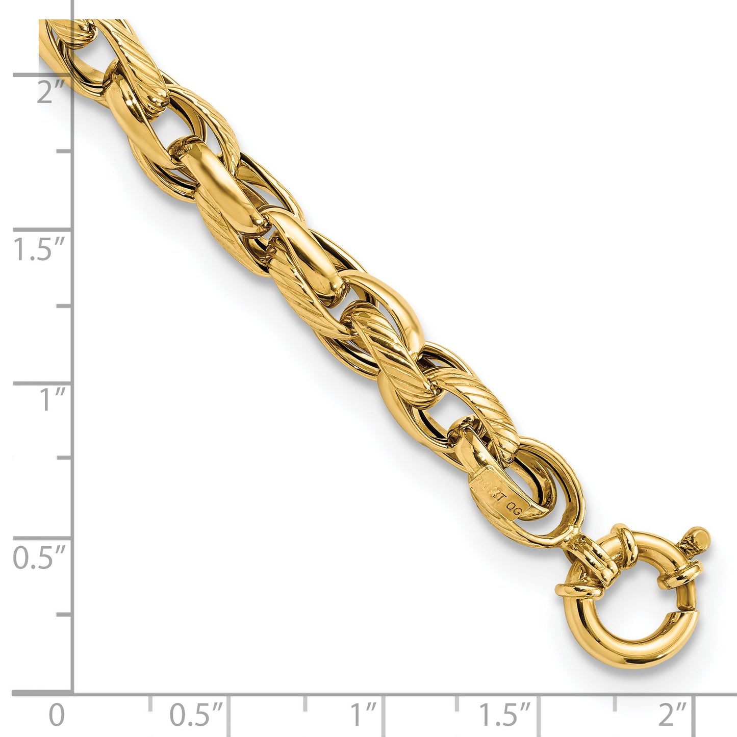 14k Polished and Textured Link 7.5in Bracelet