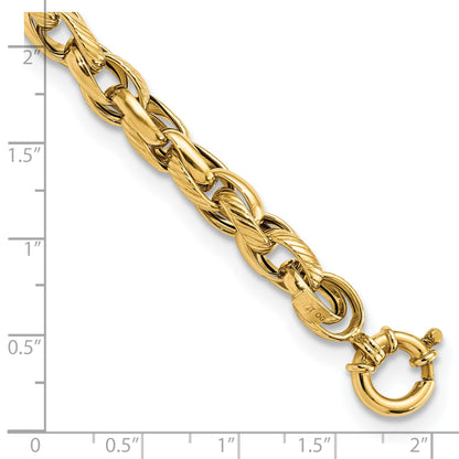 14k Polished and Textured Link 7.5in Bracelet
