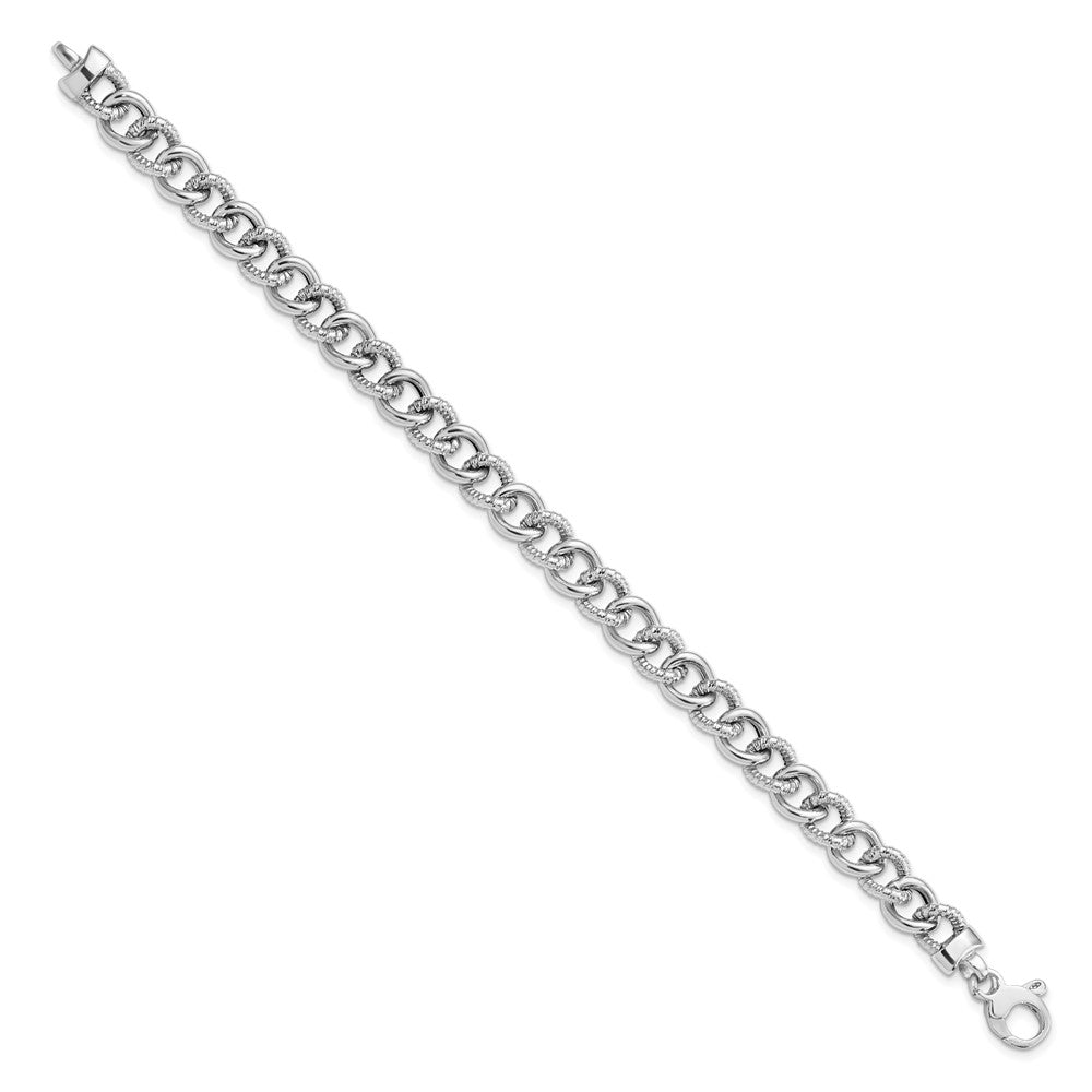 14K White Gold Polished And Textured Link Bracelet