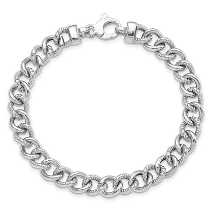 14K White Gold Polished And Textured Link Bracelet