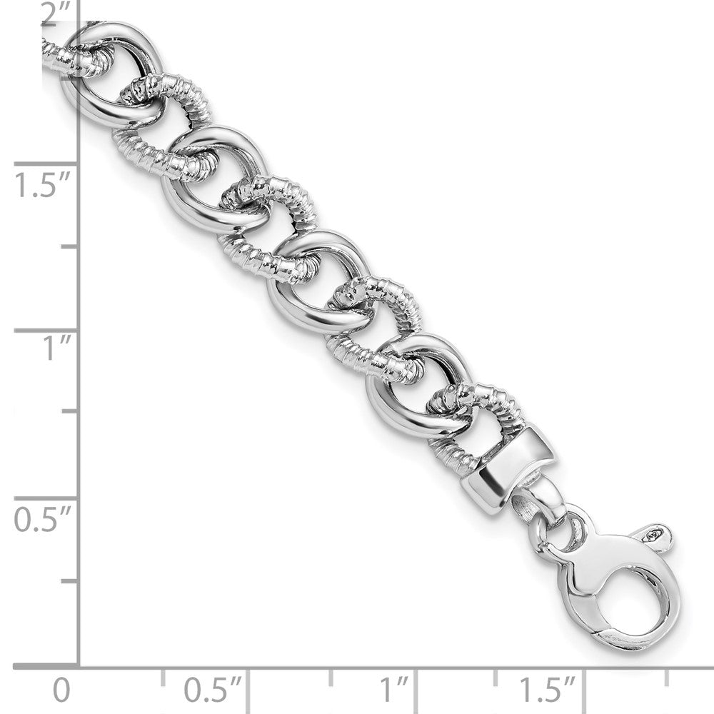 14K White Gold Polished And Textured Link Bracelet