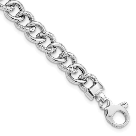 14K White Gold Polished And Textured Link Bracelet