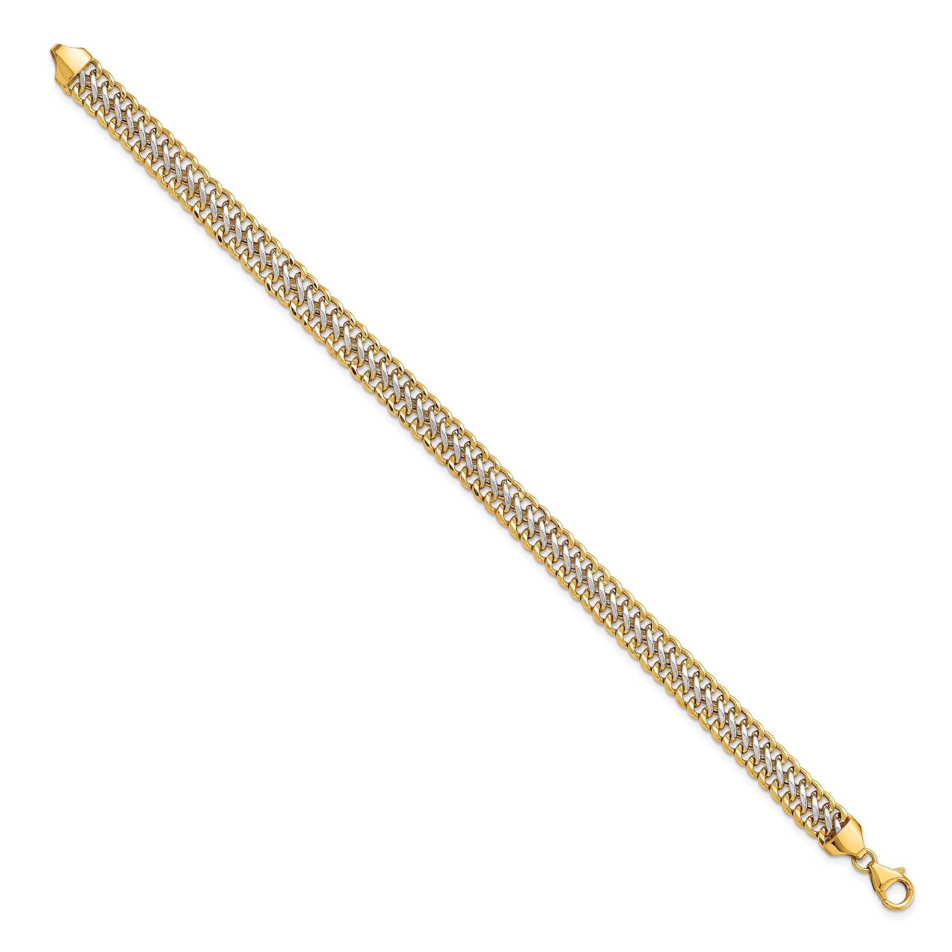 14K and White Rhodium Polished 7.4mm Fancy Link 8 inch Bracelet