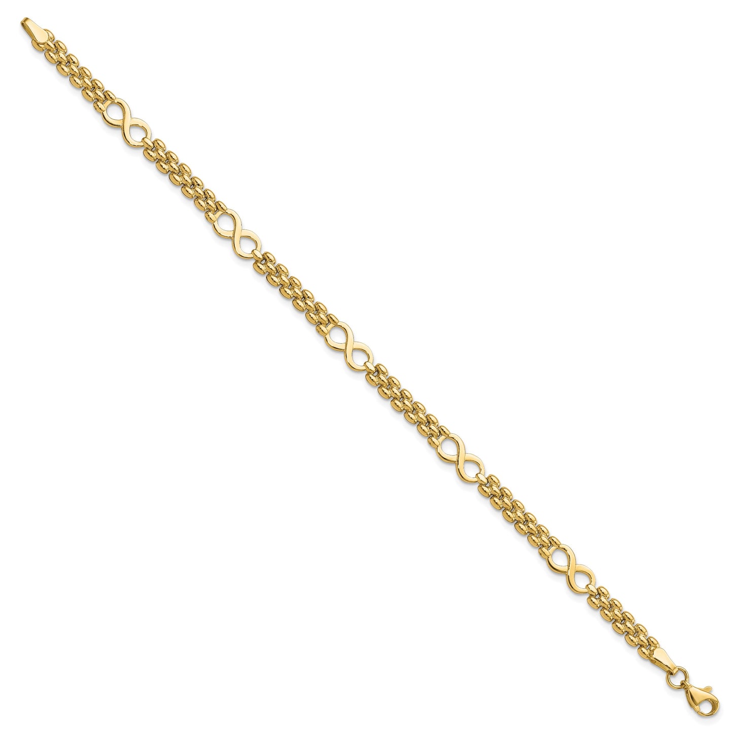 14K Polished Infinity Symbol and Fancy Link 5-Station 7.5 inch Bracelet