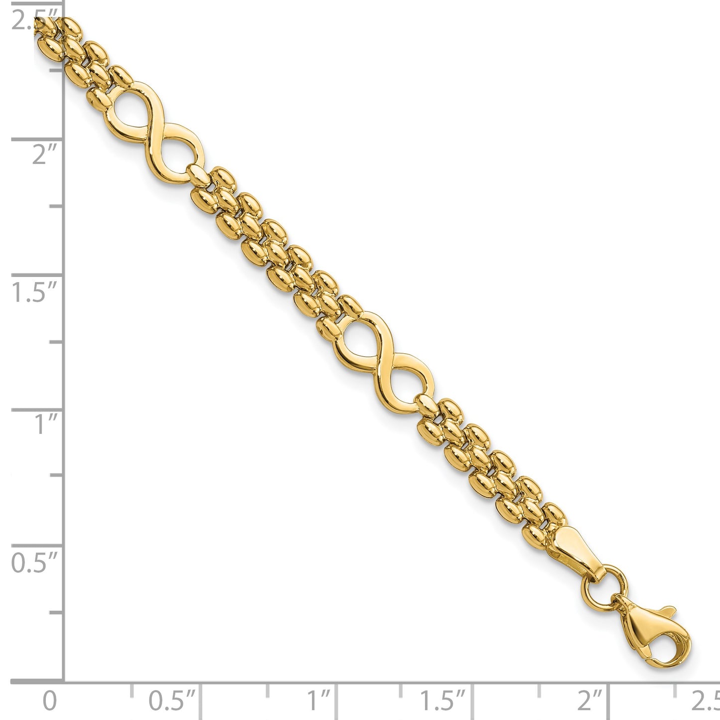 14K Polished Infinity Symbol and Fancy Link 5-Station 7.5 inch Bracelet