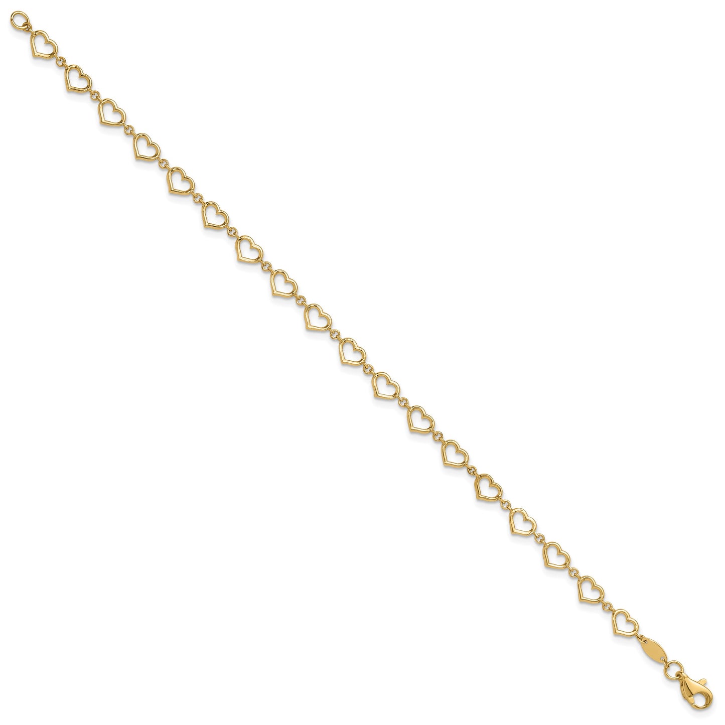 14K Polished Open Heart Link 7.5 inch Bracelet