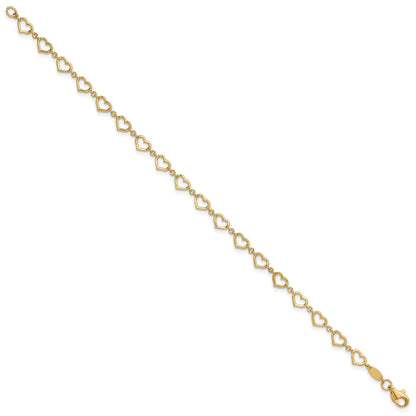 14K Polished Open Heart Link 7.5 inch Bracelet
