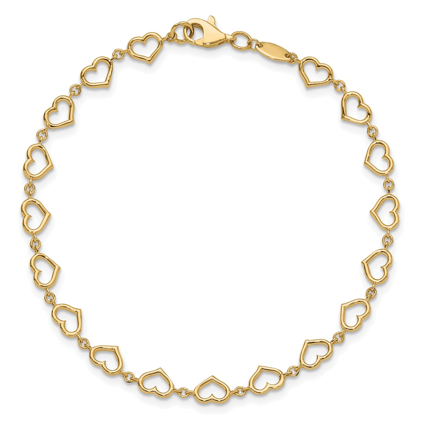 14K Polished Open Heart Link 7.5 inch Bracelet