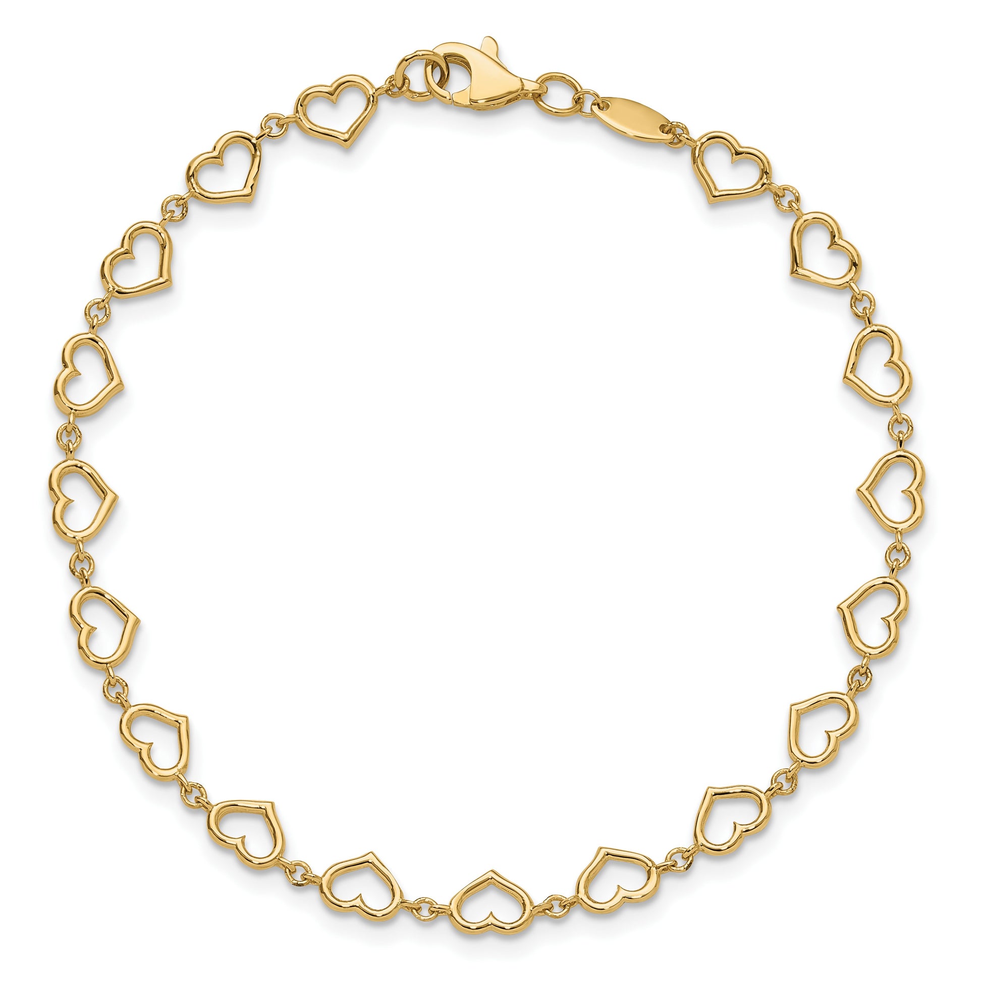 14K Polished Open Heart Link 7.5 inch Bracelet