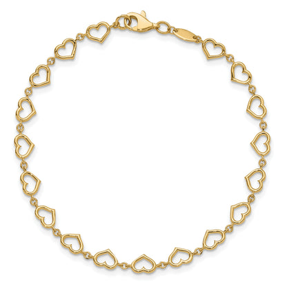 14K Polished Open Heart Link 7.5 inch Bracelet