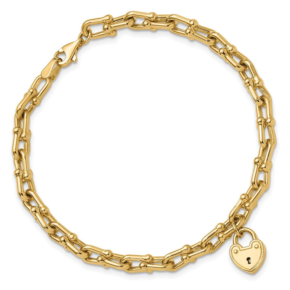 14K Polished Heart Lock Charm Link Bracelet