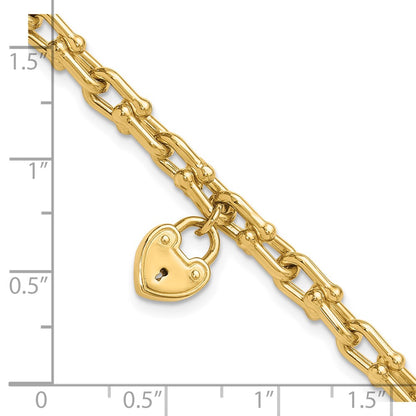 14K Polished Heart Lock Charm Link Bracelet