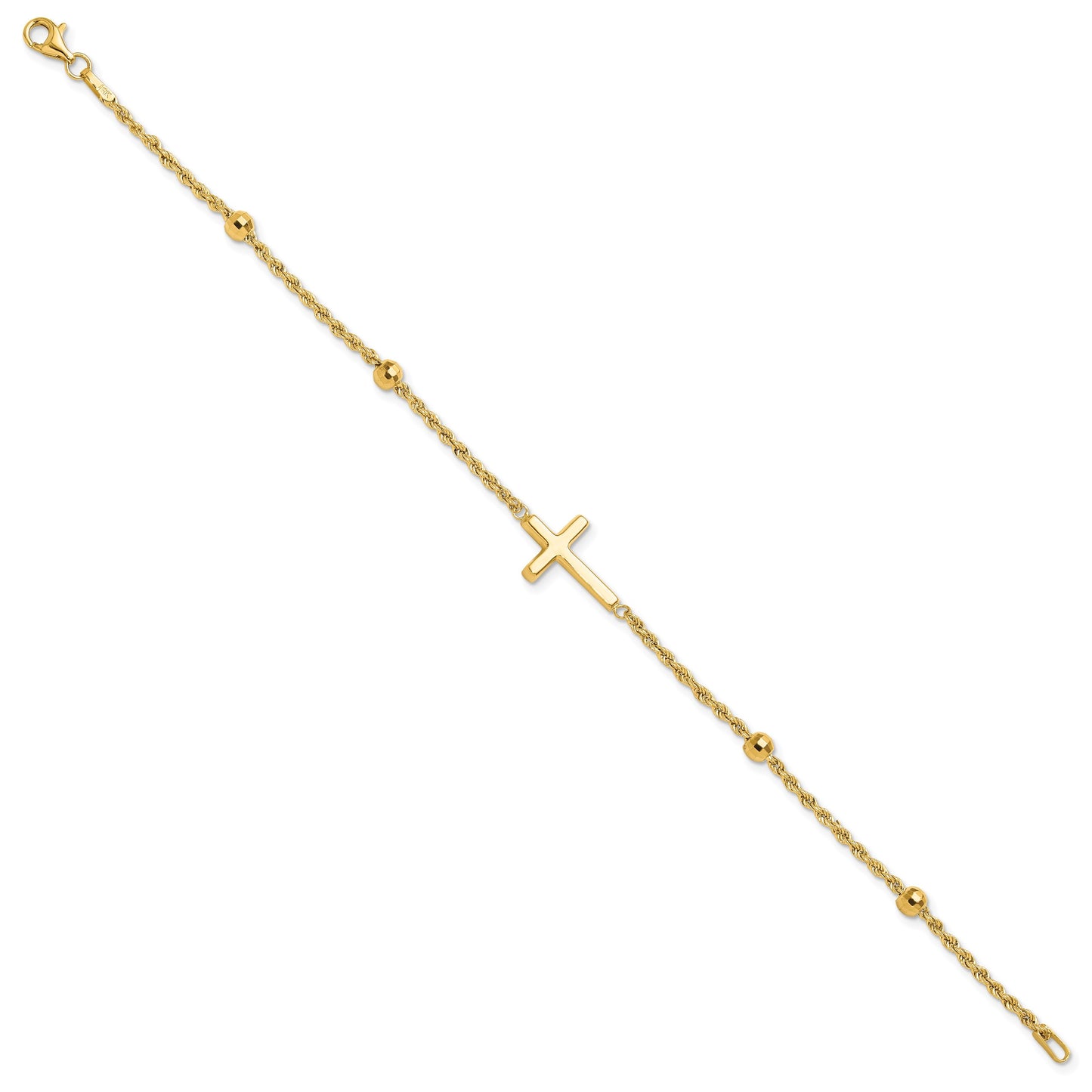 14k Mirror Beads and Cross 7.5 inch Bracelet