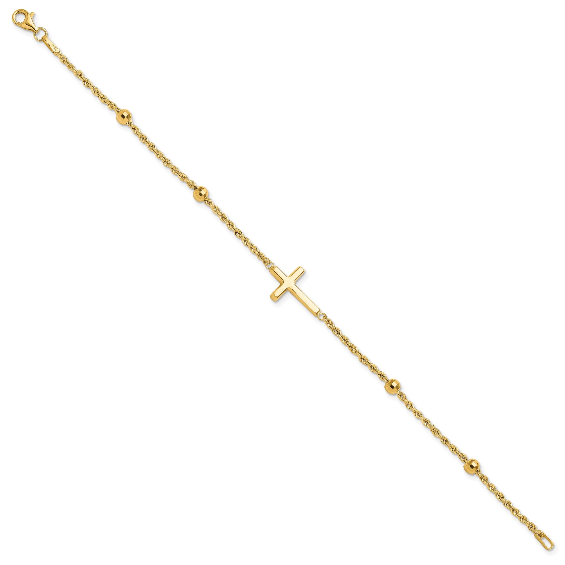 14k Mirror Beads and Cross 7.5 inch Bracelet