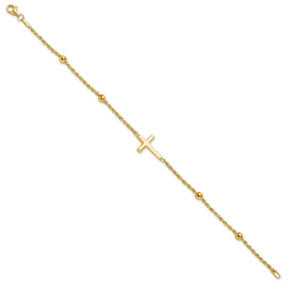 14k Mirror Beads and Cross 7.5 inch Bracelet