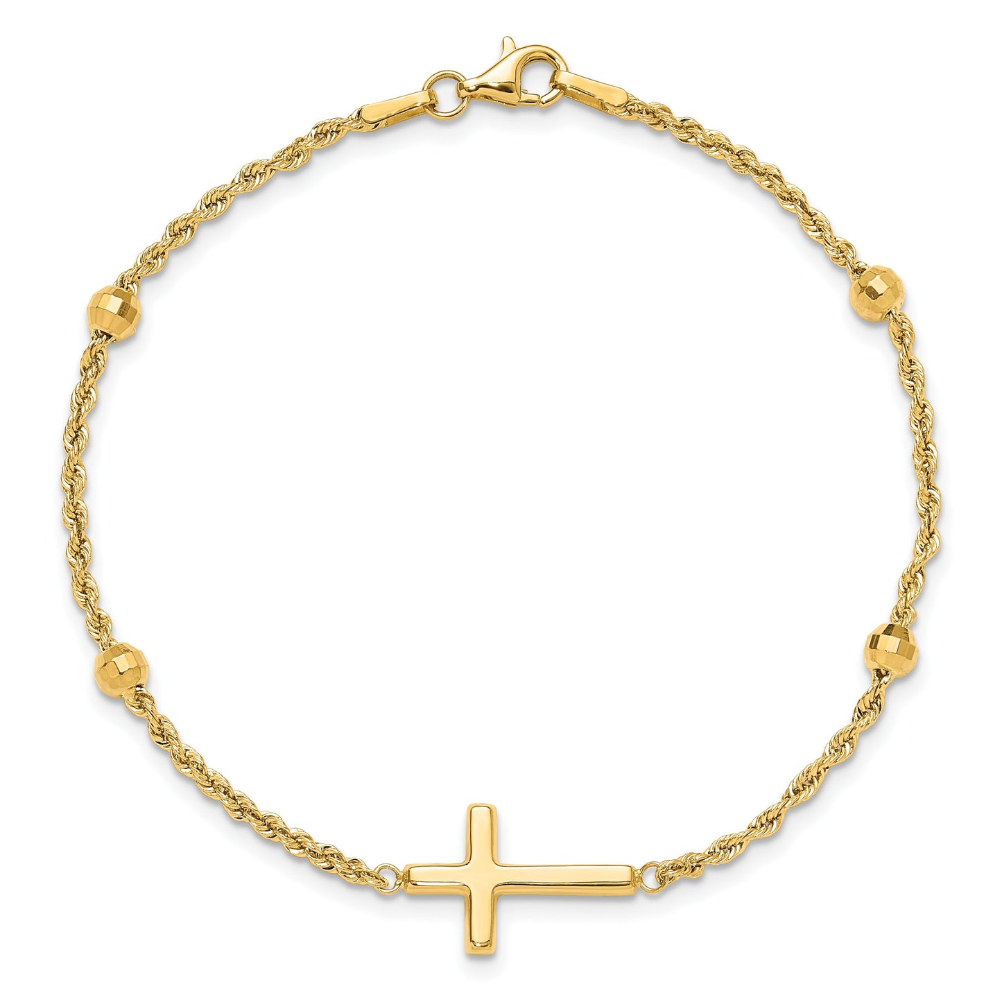 14k Mirror Beads and Cross 7.5 inch Bracelet