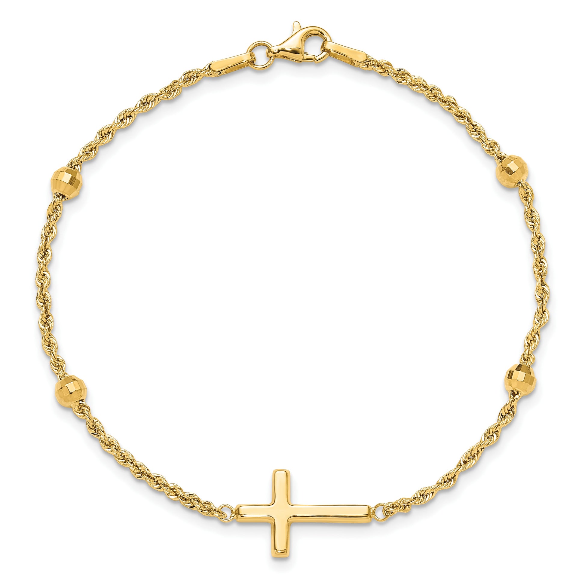 14k Mirror Beads and Cross 7.5 inch Bracelet