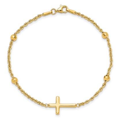 14k Mirror Beads and Cross 7.5 inch Bracelet