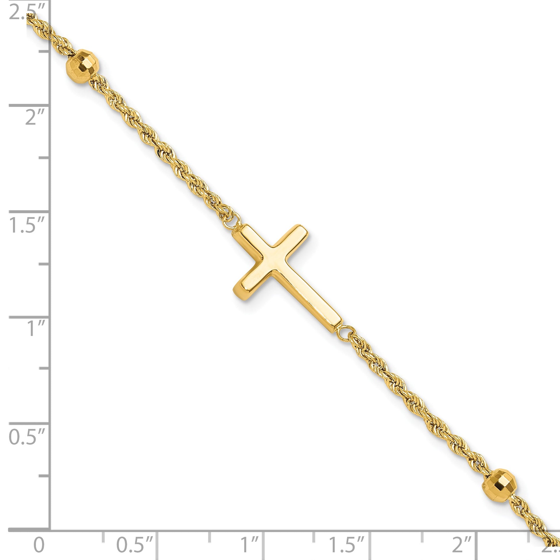 14k Mirror Beads and Cross 7.5 inch Bracelet