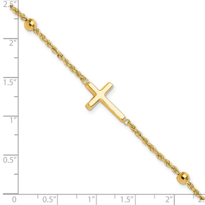 14k Mirror Beads and Cross 7.5 inch Bracelet