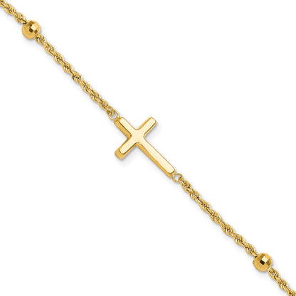 14k Mirror Beads and Cross 7.5 inch Bracelet