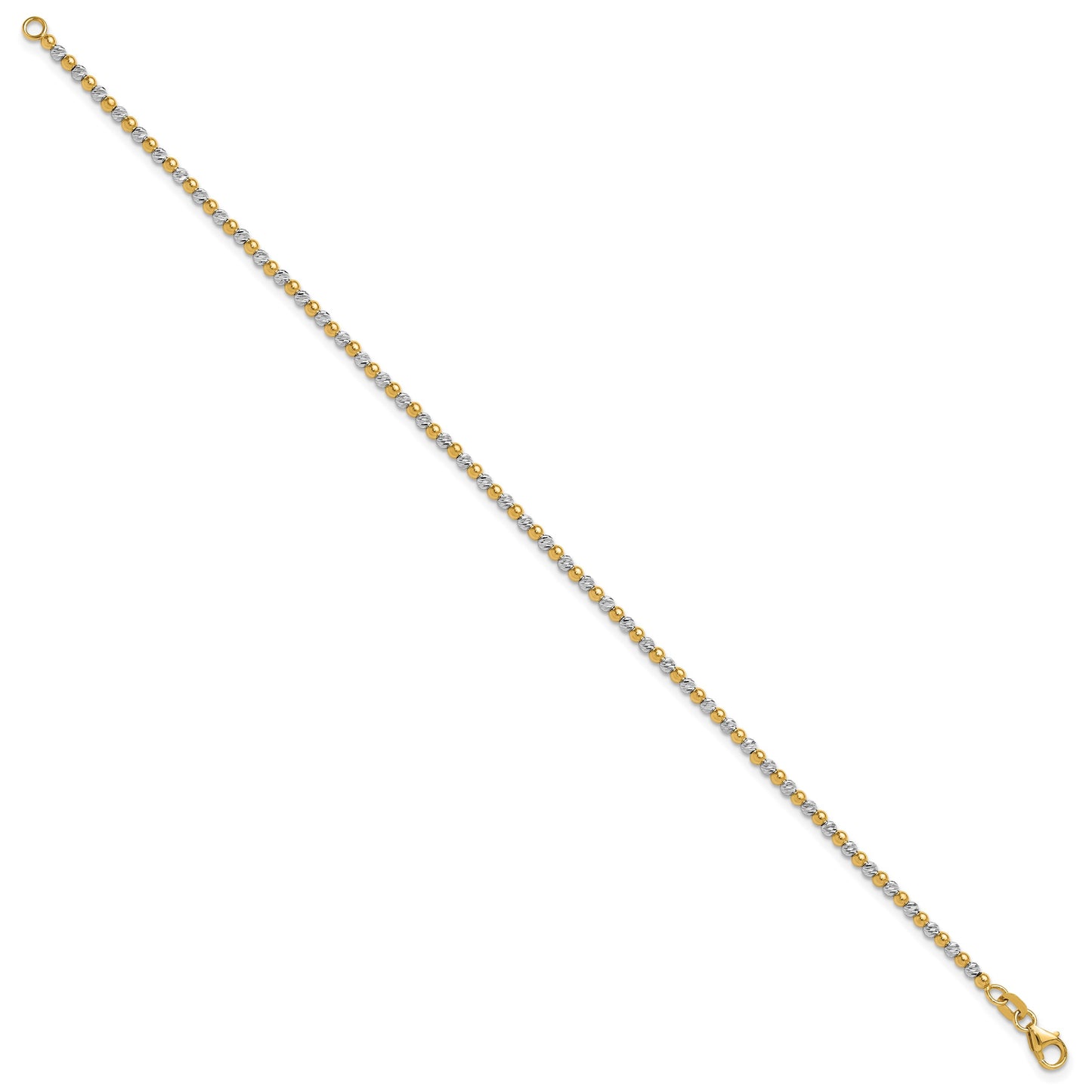 14K Two-tone Diamond-cut Beaded 7.5 inch Bracelet