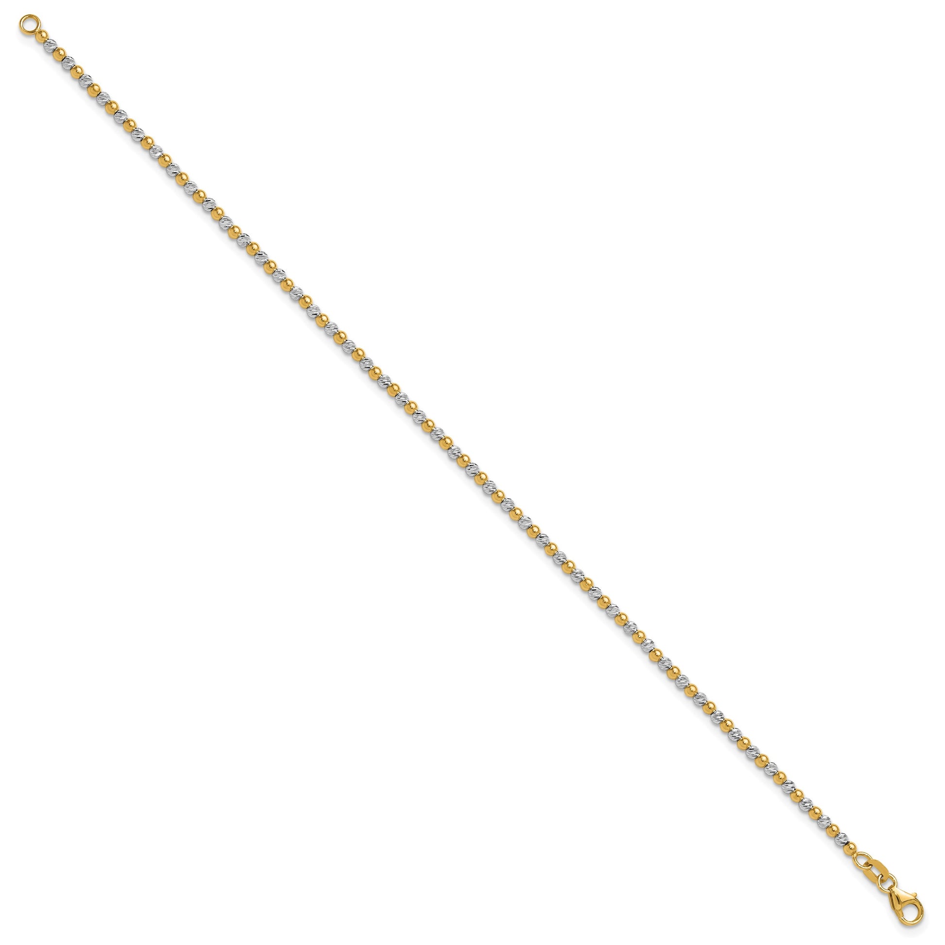 14K Two-tone Diamond-cut Beaded 7.5 inch Bracelet