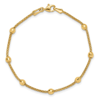 14K Polished 7-Station Mirror Beads and Chain 7 inch Bracelet