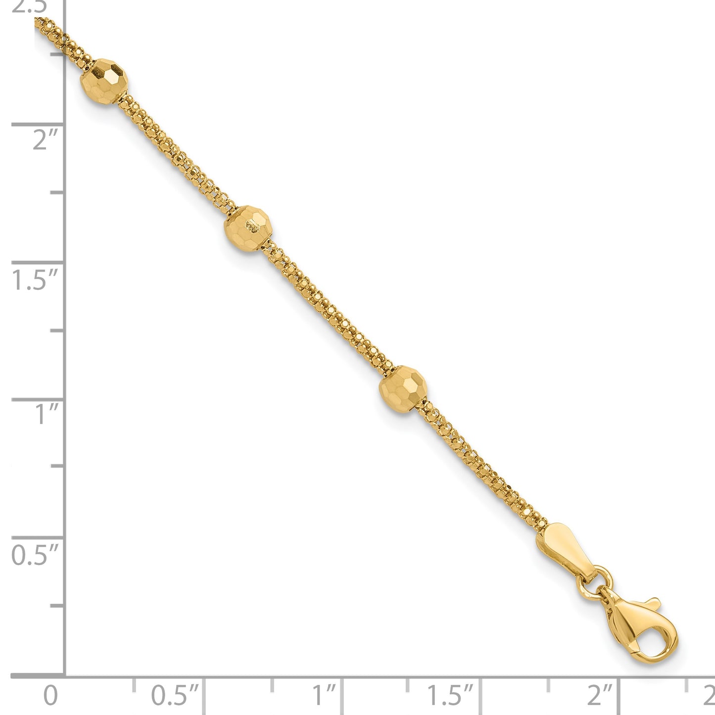 14K Polished 7-Station Mirror Beads and Chain 7 inch Bracelet