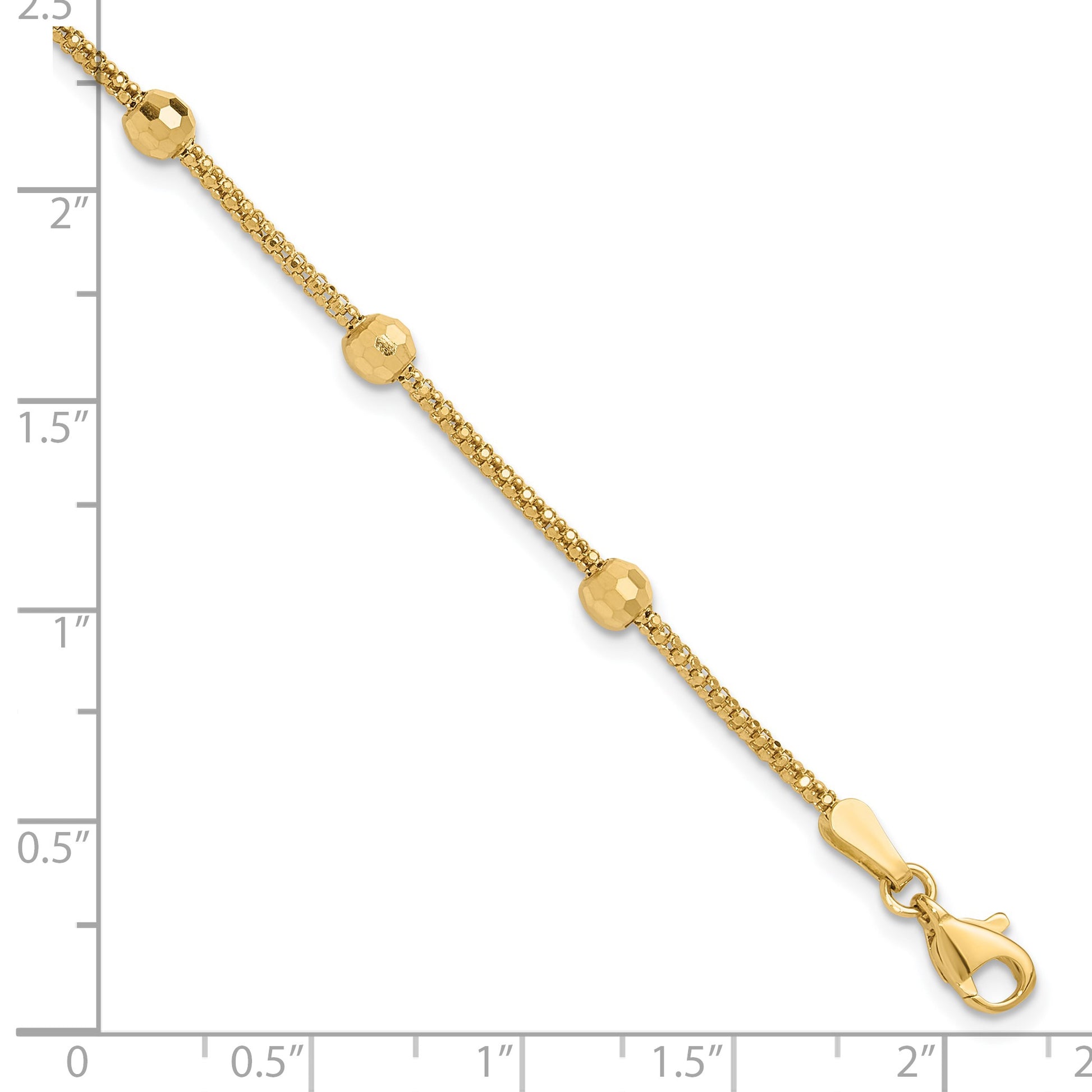 14K Polished 7-Station Mirror Beads and Chain 7 inch Bracelet