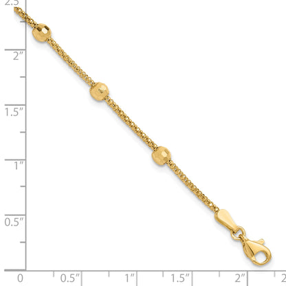 14K Polished 7-Station Mirror Beads and Chain 7 inch Bracelet