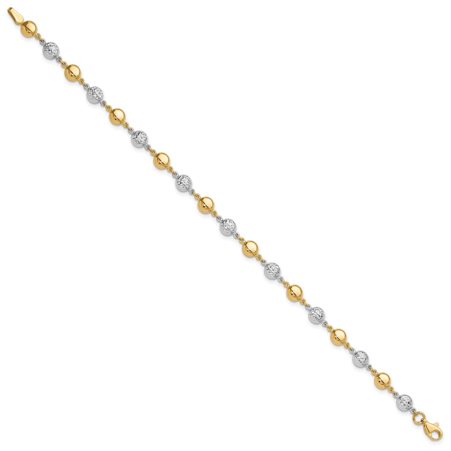 14K Two-tone Polished and Diamond-cut Puffed Beads 7.75 inch Bracelet