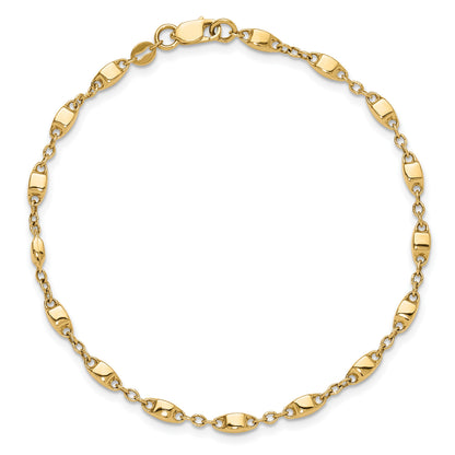 14K Polished Fancy Square Link 7.5 inch Bracelet