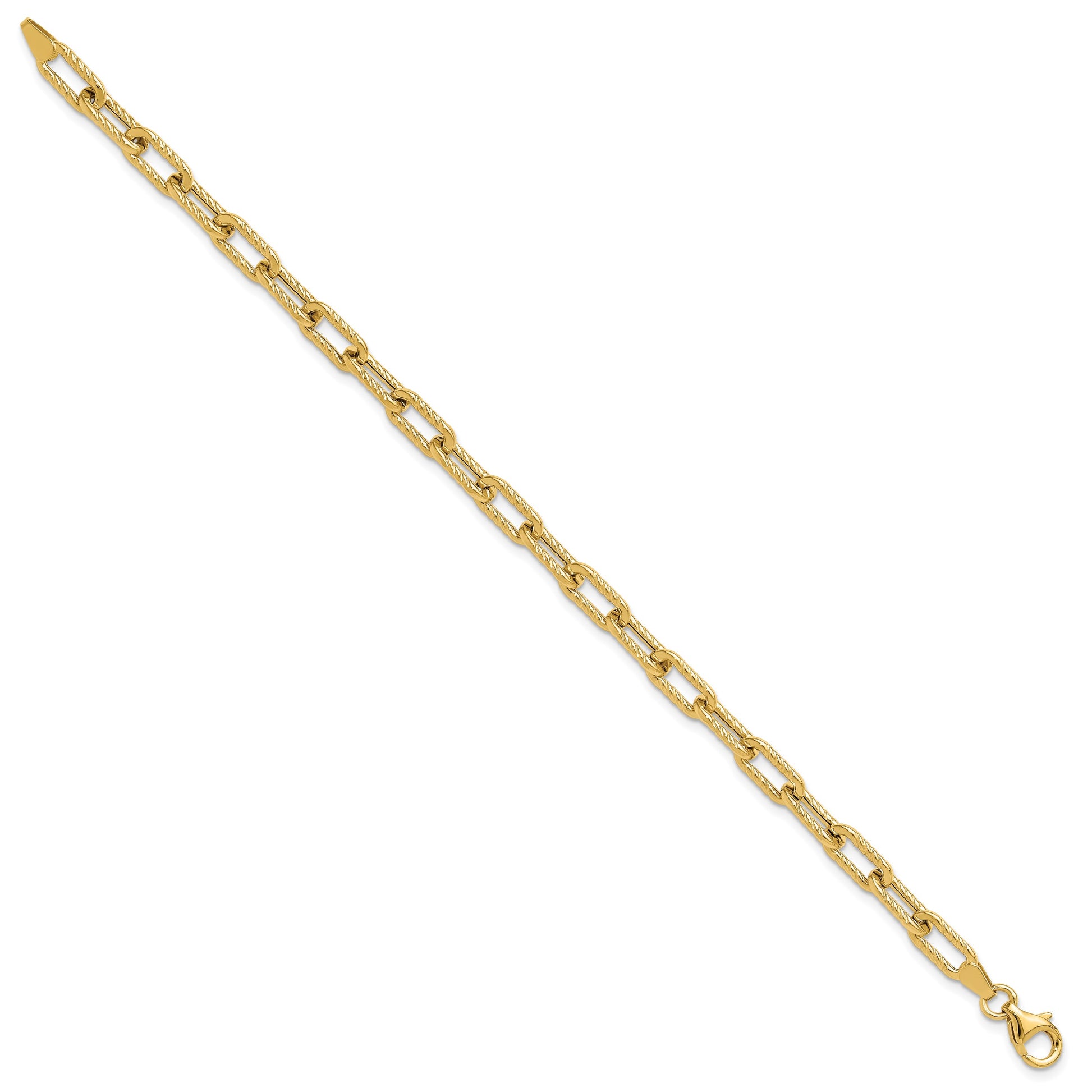 14K Polished and Textured 5mm Fancy Cable Link 7.5 inch Bracelet