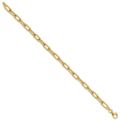 14K Polished and Textured 5mm Fancy Cable Link 7.5 inch Bracelet