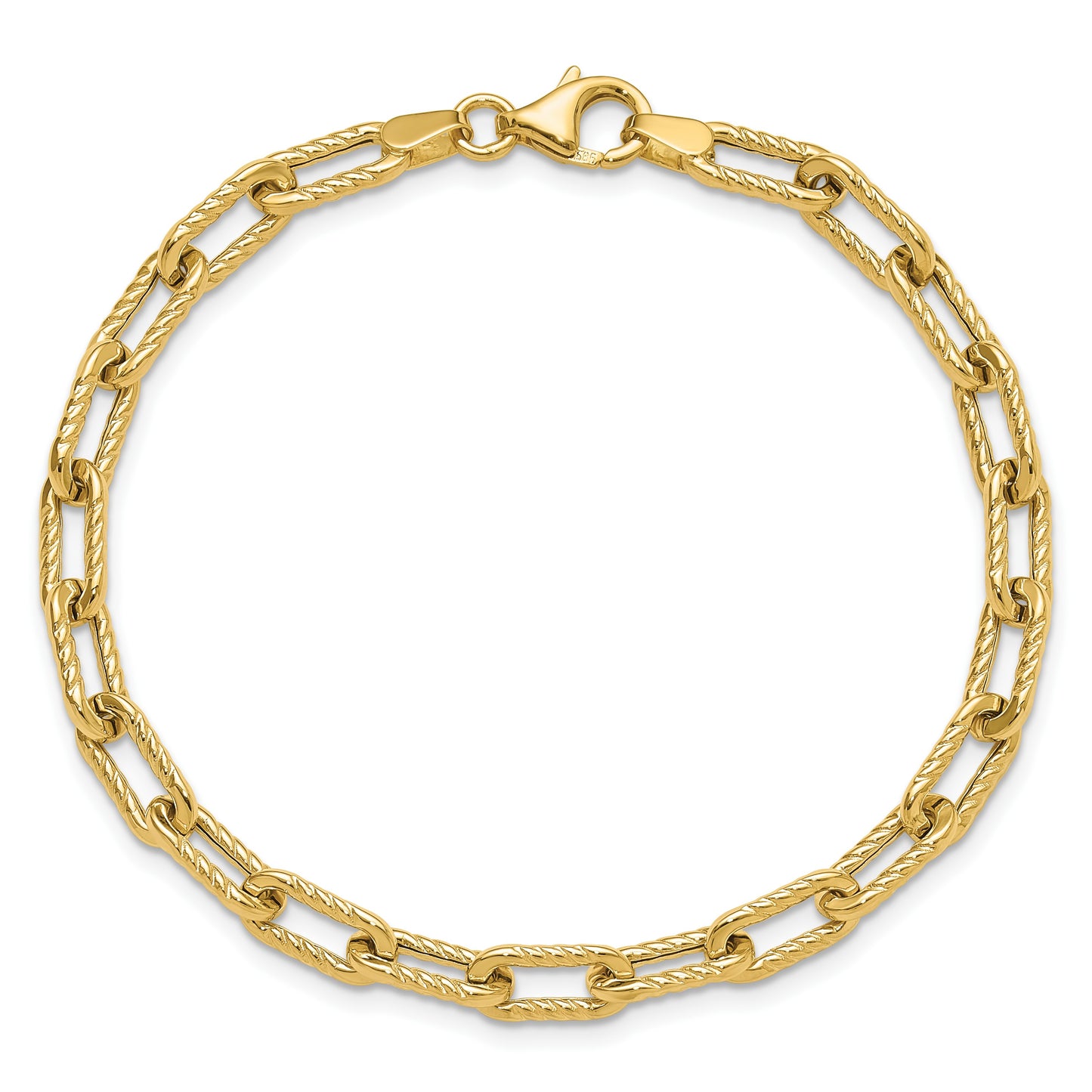 14K Polished and Textured 5mm Fancy Cable Link 7.5 inch Bracelet