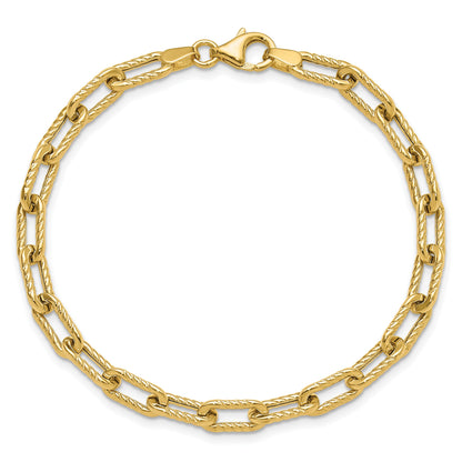 14K Polished and Textured 5mm Fancy Cable Link 7.5 inch Bracelet