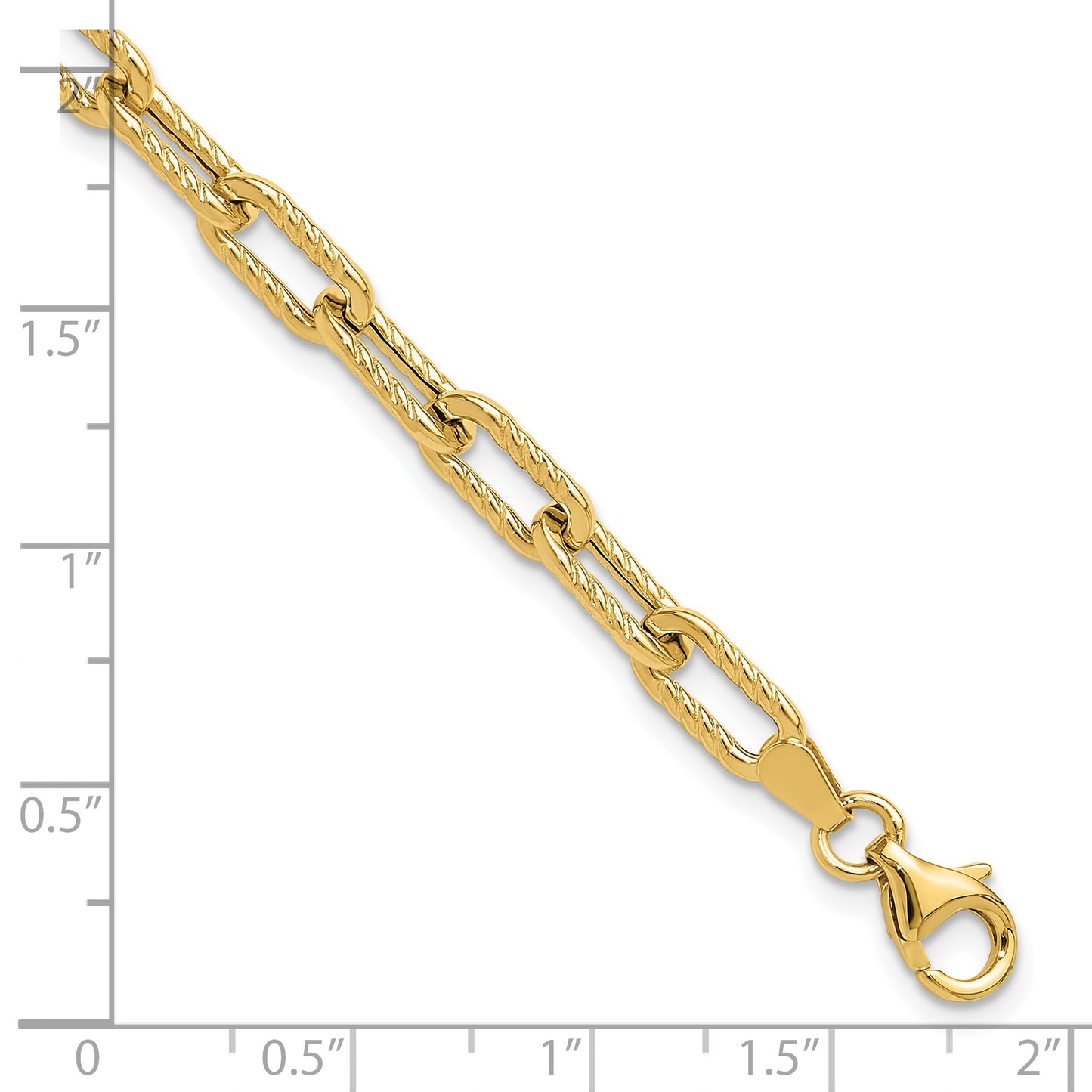 14K Polished and Textured 5mm Fancy Cable Link 7.5 inch Bracelet