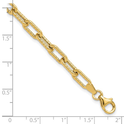 14K Polished and Textured 5mm Fancy Cable Link 7.5 inch Bracelet